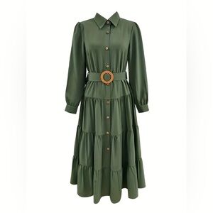 Elegant Green Belted Dress